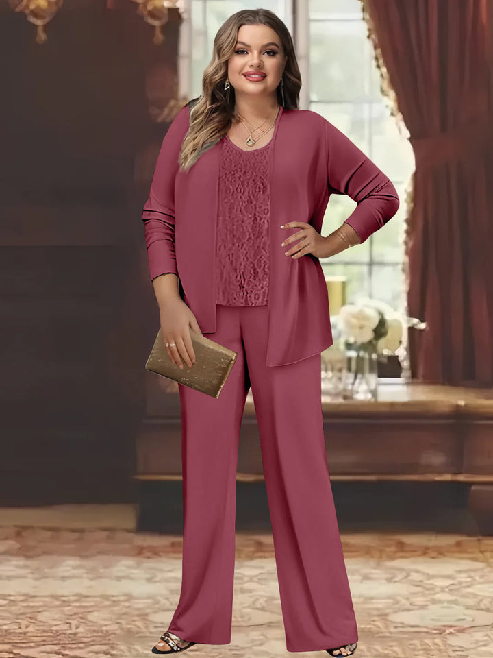 Tailleur-Pantalon en Mousseline de Soie Grande Taille pour Mère de la Mariée avec Veste