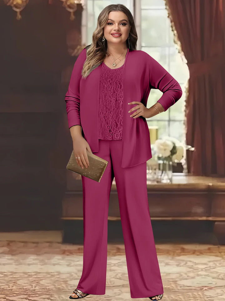 Tailleur-Pantalon en Mousseline de Soie Grande Taille pour Mère de la Mariée avec Veste