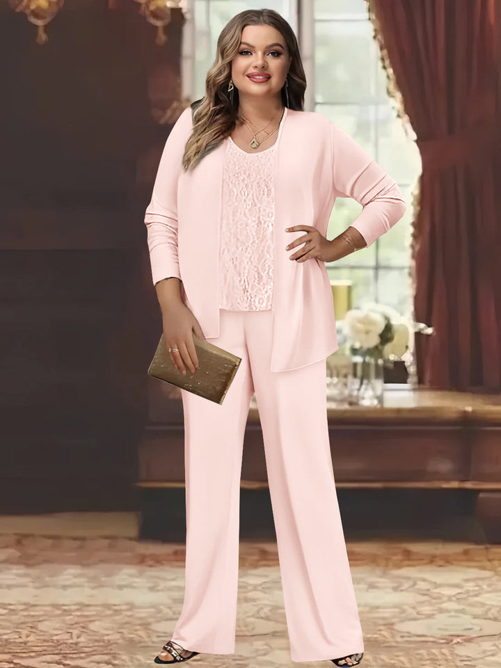 Tailleur-Pantalon en Mousseline de Soie Grande Taille pour Mère de la Mariée avec Veste