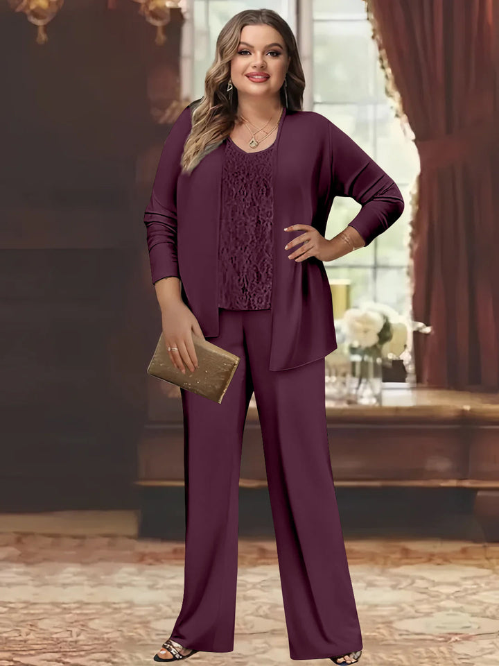 Tailleur-Pantalon en Mousseline de Soie Grande Taille pour Mère de la Mariée avec Veste