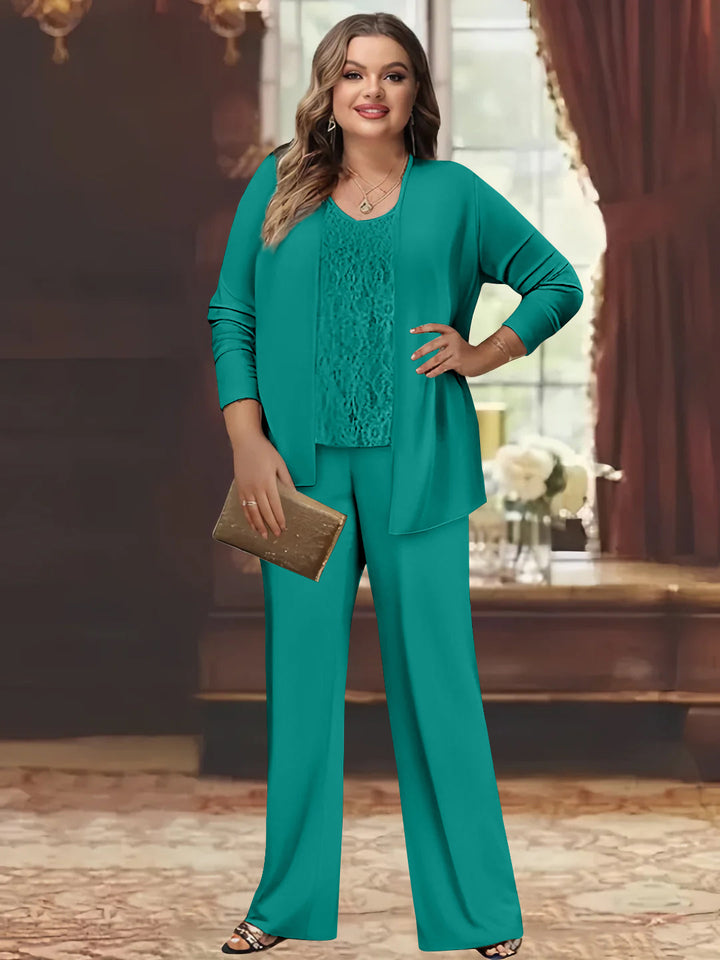 Tailleur-Pantalon en Mousseline de Soie Grande Taille pour Mère de la Mariée avec Veste