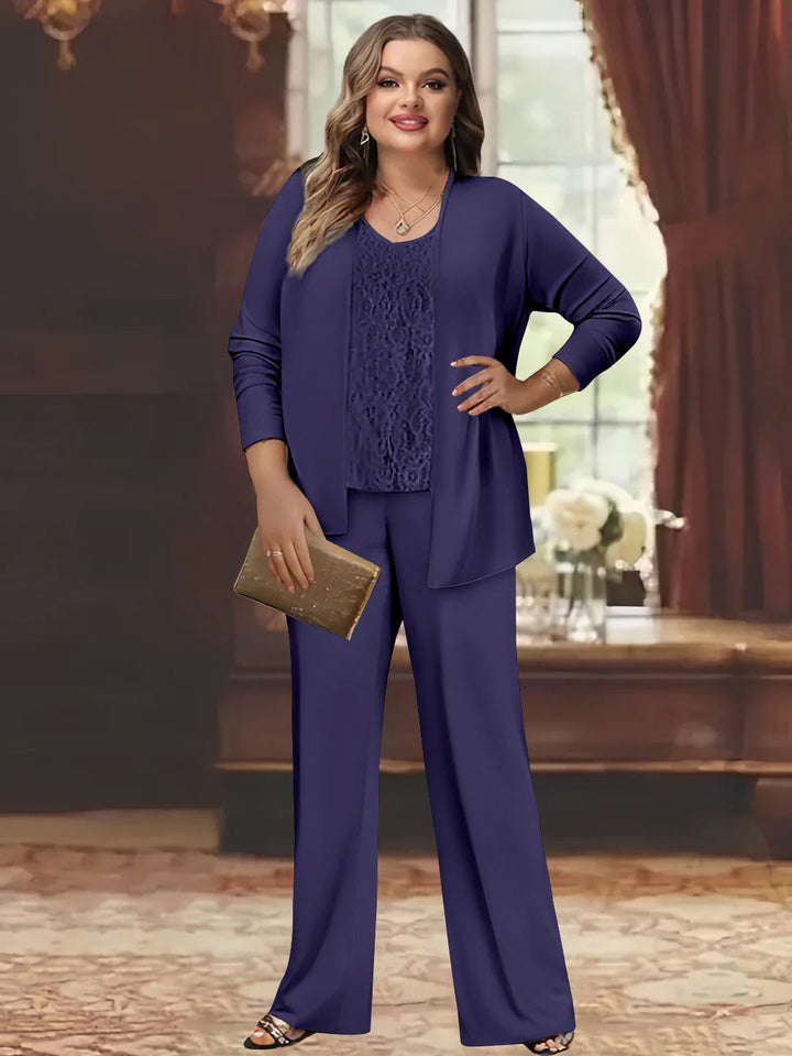 Tailleur-Pantalon en Mousseline de Soie Grande Taille pour Mère de la Mariée avec Veste