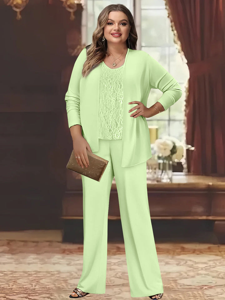 Tailleur-Pantalon en Mousseline de Soie Grande Taille pour Mère de la Mariée avec Veste