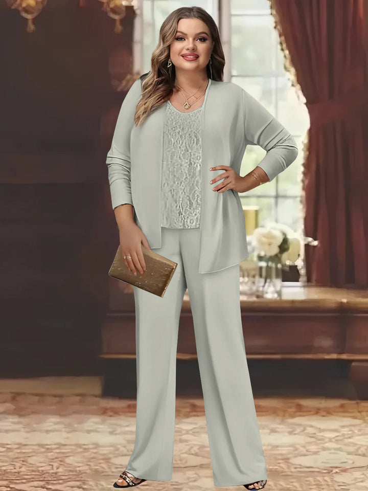 Tailleur-Pantalon en Mousseline de Soie Grande Taille pour Mère de la Mariée avec Veste
