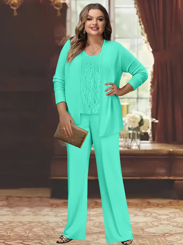 Tailleur-Pantalon en Mousseline de Soie Grande Taille pour Mère de la Mariée avec Veste
