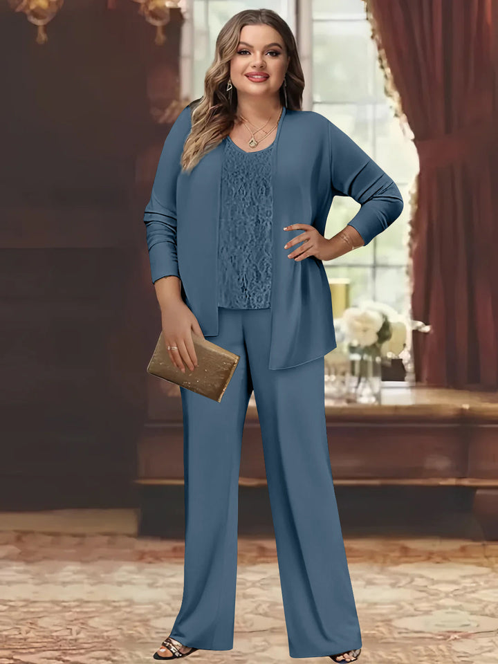 Tailleur-Pantalon en Mousseline de Soie Grande Taille pour Mère de la Mariée avec Veste