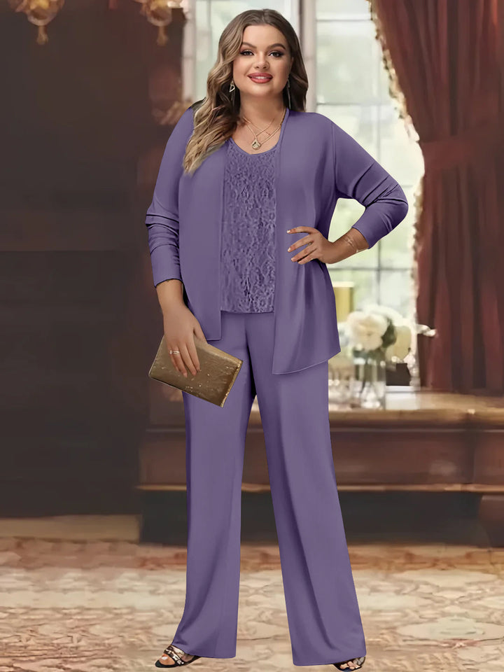 Tailleur-Pantalon en Mousseline de Soie Grande Taille pour Mère de la Mariée avec Veste