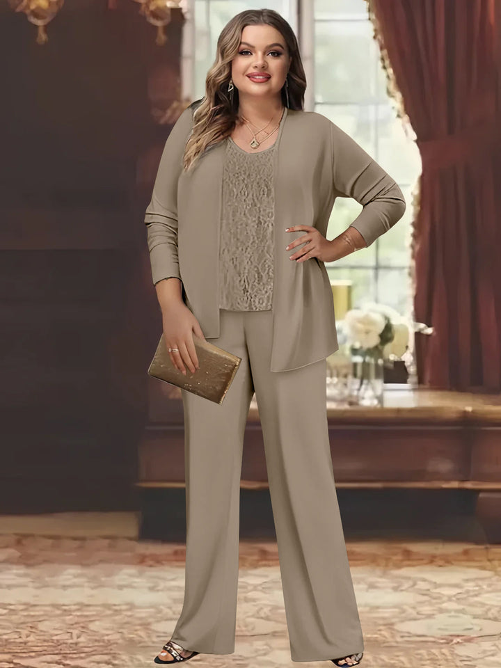Tailleur-Pantalon en Mousseline de Soie Grande Taille pour Mère de la Mariée avec Veste