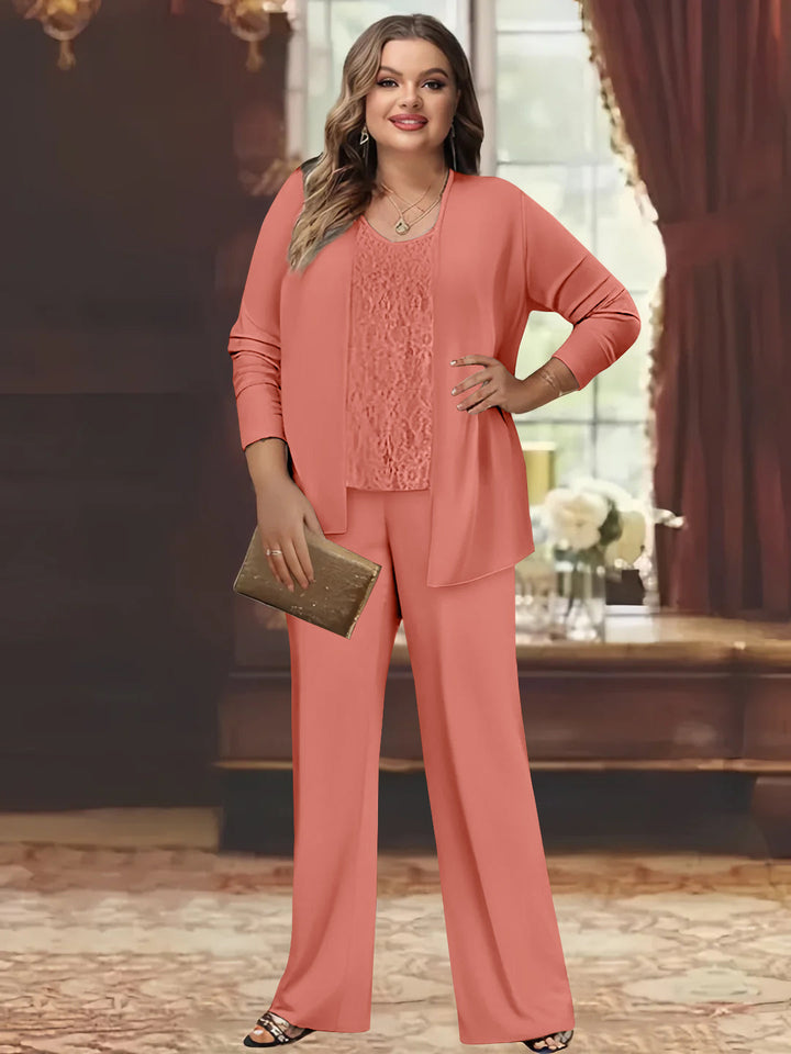 Tailleur-Pantalon en Mousseline de Soie Grande Taille pour Mère de la Mariée avec Veste