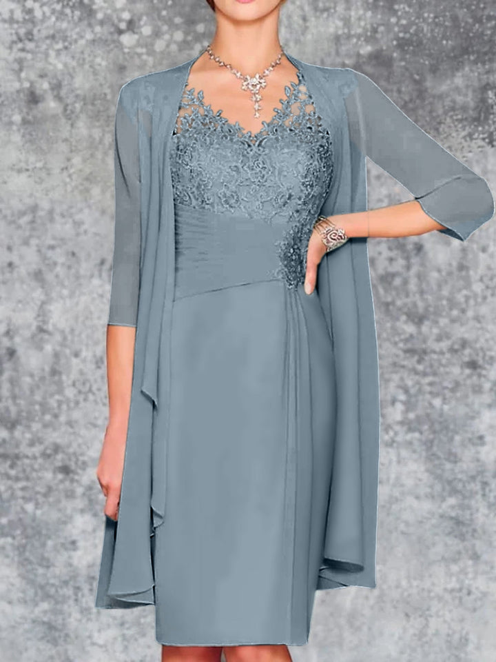 Robes de Mère de la Mariée Fourreau/Colonne à Col en V et Longueur Genou
