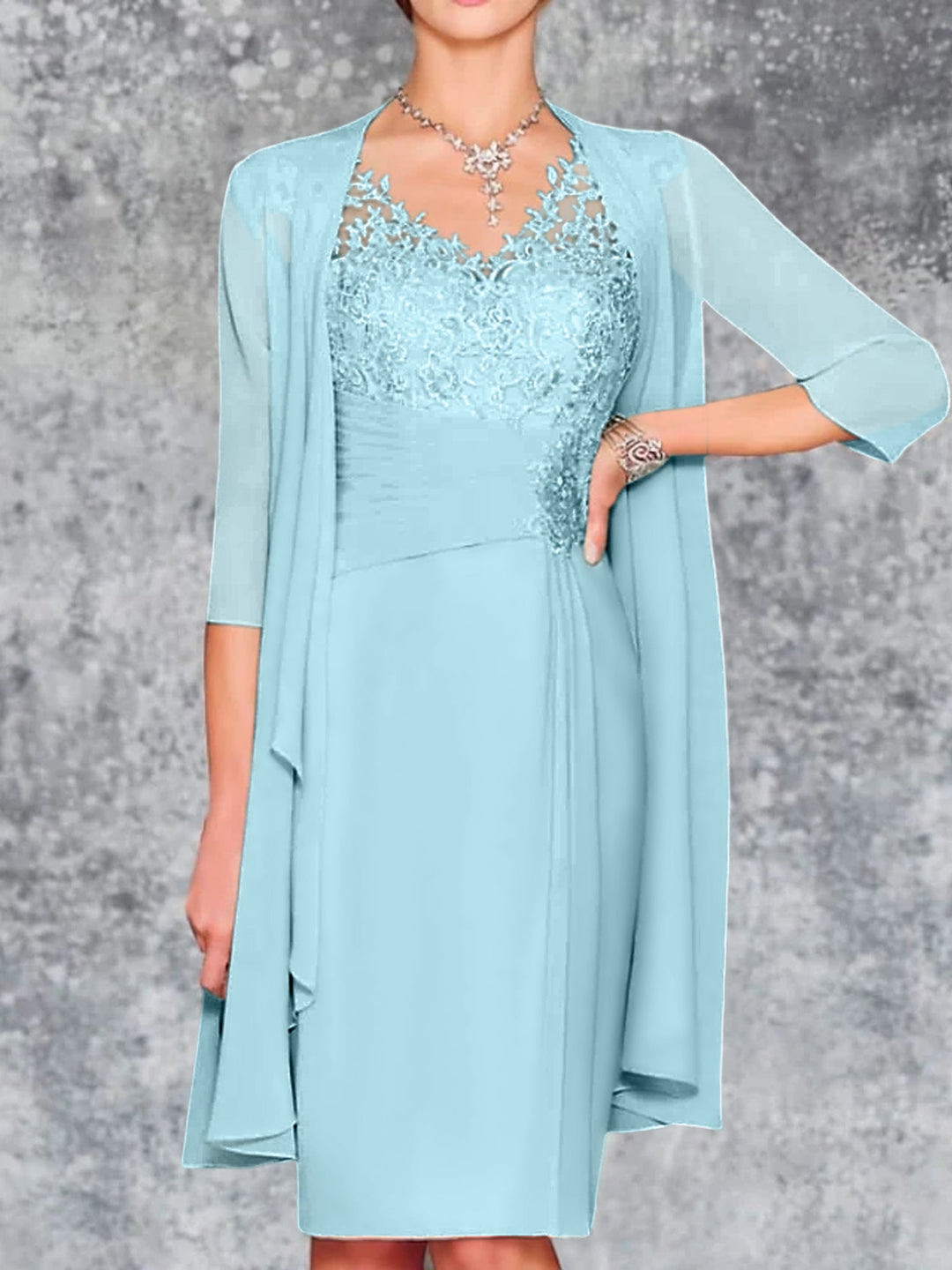 Robes de Mère de la Mariée Fourreau/Colonne à Col en V et Longueur Genou