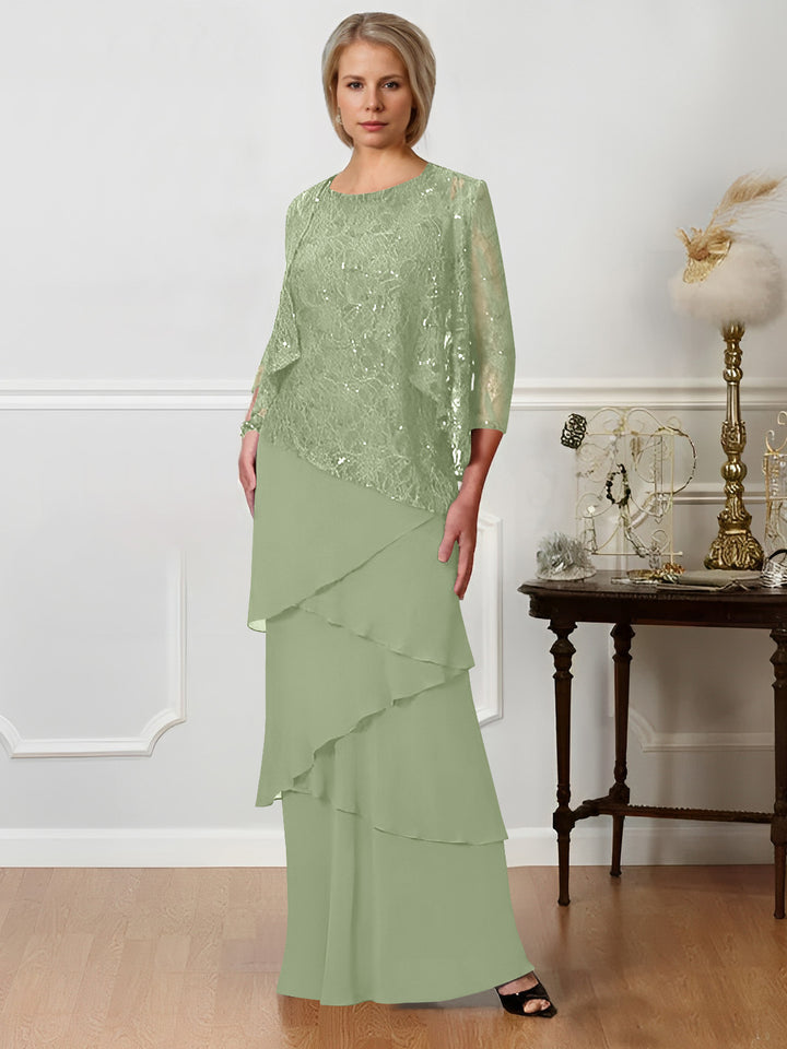Robes de Mère de la Mariée Coupe A-Line/Princess à Col Bijou et Longueur Au Sol