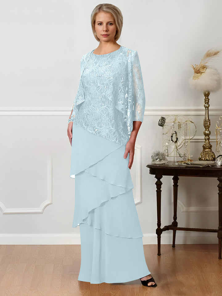 Robes de Mère de la Mariée Coupe A-Line/Princess à Col Bijou et Longueur Au Sol