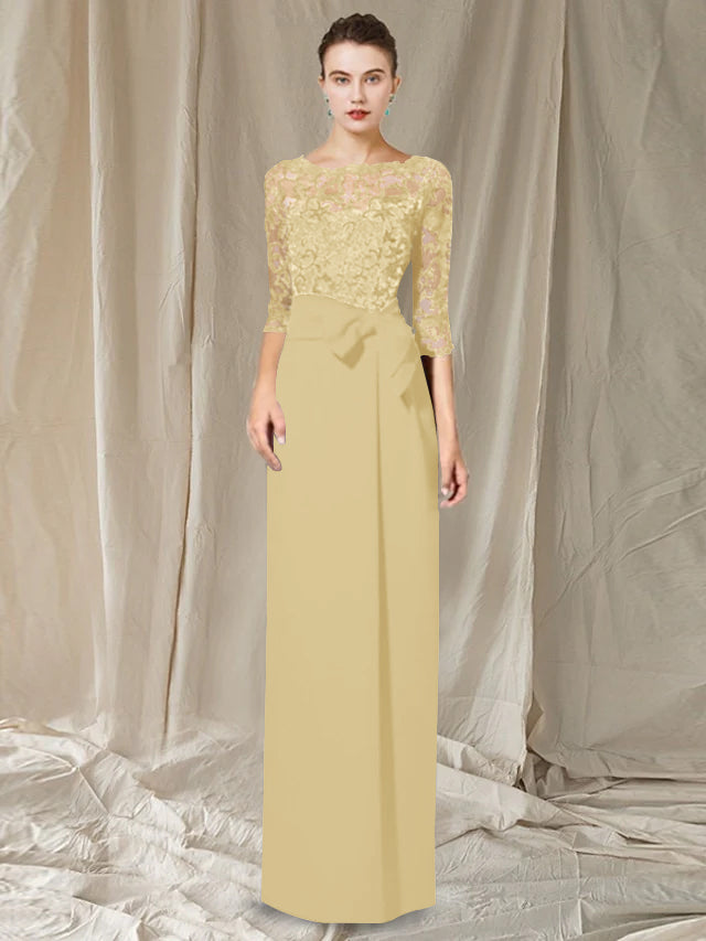 Robes de Mère de la Mariée Fourreau/Colonne à Col Bijou et Longueur Au Sol