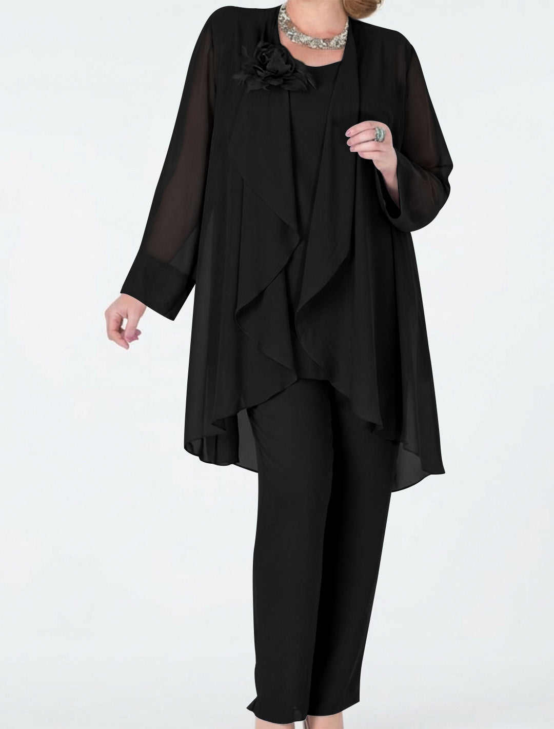 Tailleur-Pantalon en Mousseline de Soie avec Veste pour Mère de la Mariée