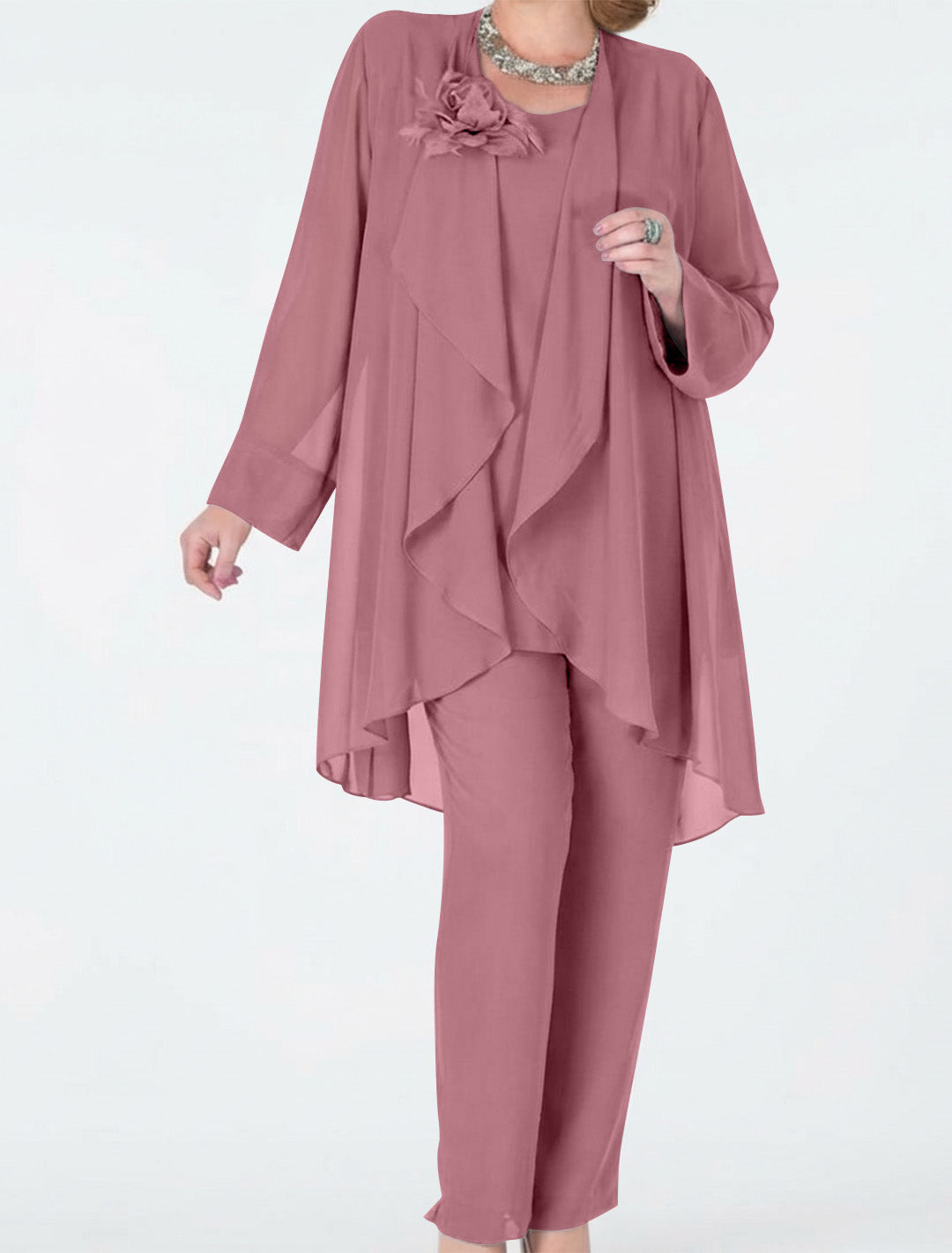 Tailleur-Pantalon en Mousseline de Soie avec Veste pour Mère de la Mariée