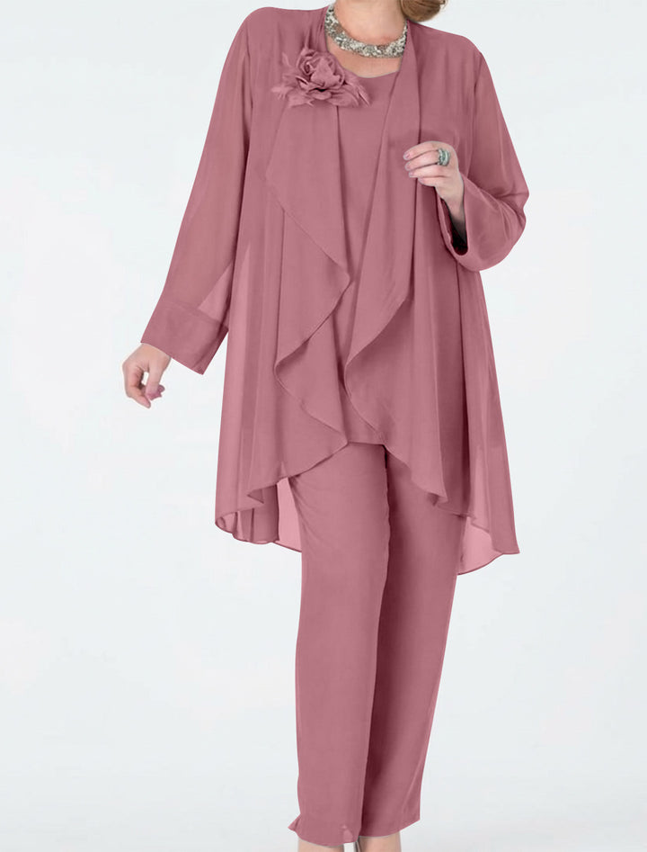 Tailleur-Pantalon en Mousseline de Soie avec Veste pour Mère de la Mariée