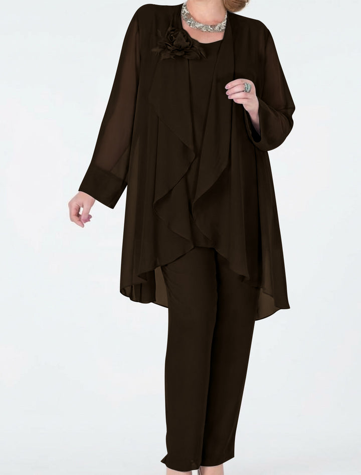 Tailleur-Pantalon en Mousseline de Soie avec Veste pour Mère de la Mariée