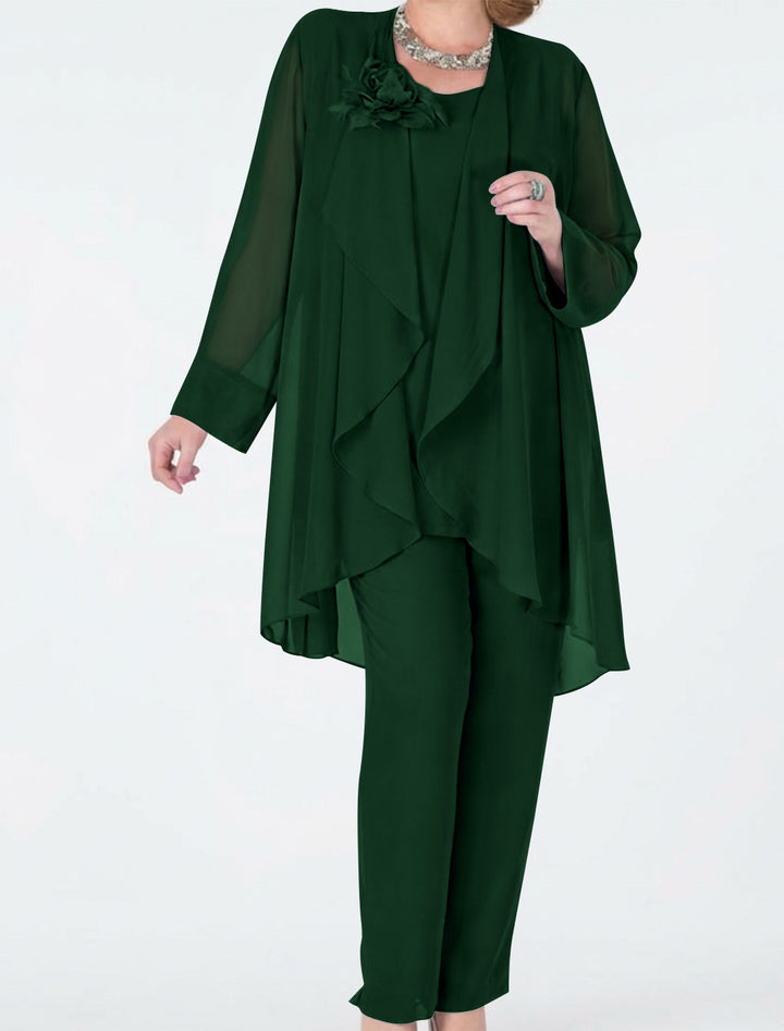 Tailleur-Pantalon en Mousseline de Soie avec Veste pour Mère de la Mariée