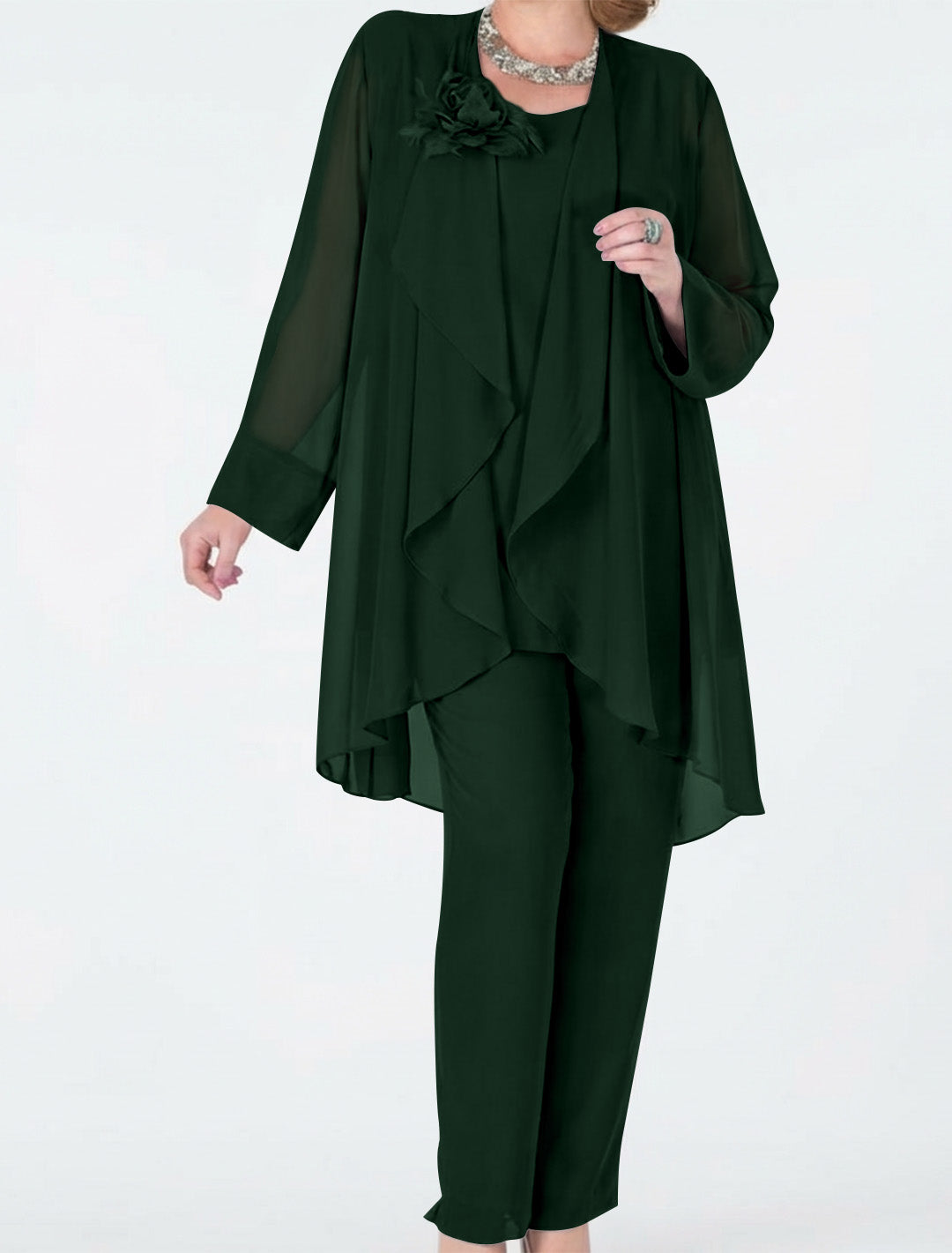 Tailleur-Pantalon en Mousseline de Soie avec Veste pour Mère de la Mariée