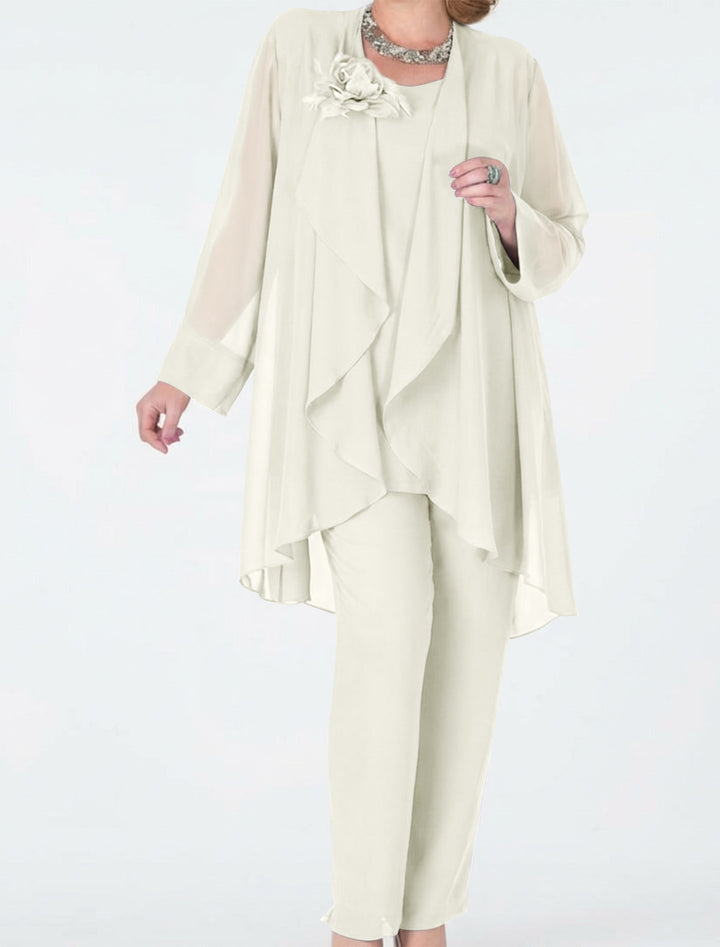 Tailleur-Pantalon en Mousseline de Soie avec Veste pour Mère de la Mariée
