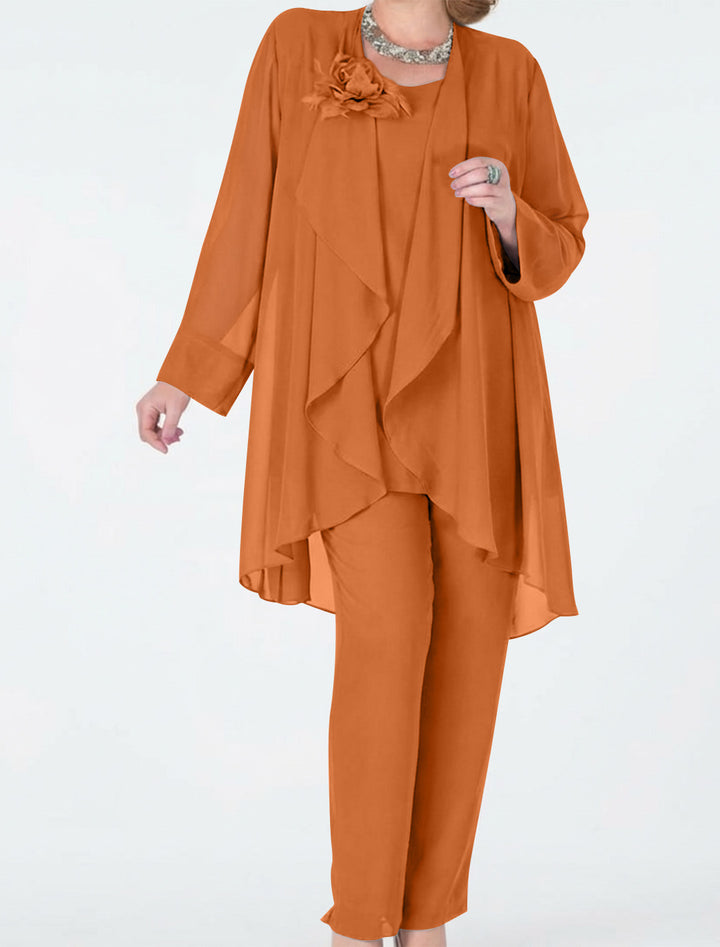 Tailleur-Pantalon en Mousseline de Soie avec Veste pour Mère de la Mariée