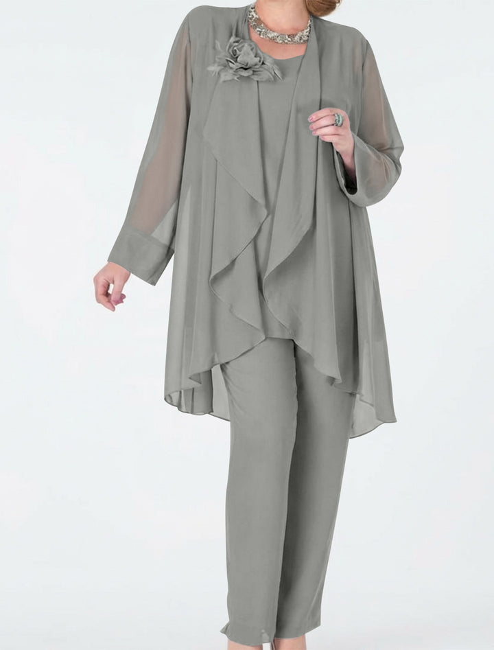 Tailleur-Pantalon en Mousseline de Soie avec Veste pour Mère de la Mariée