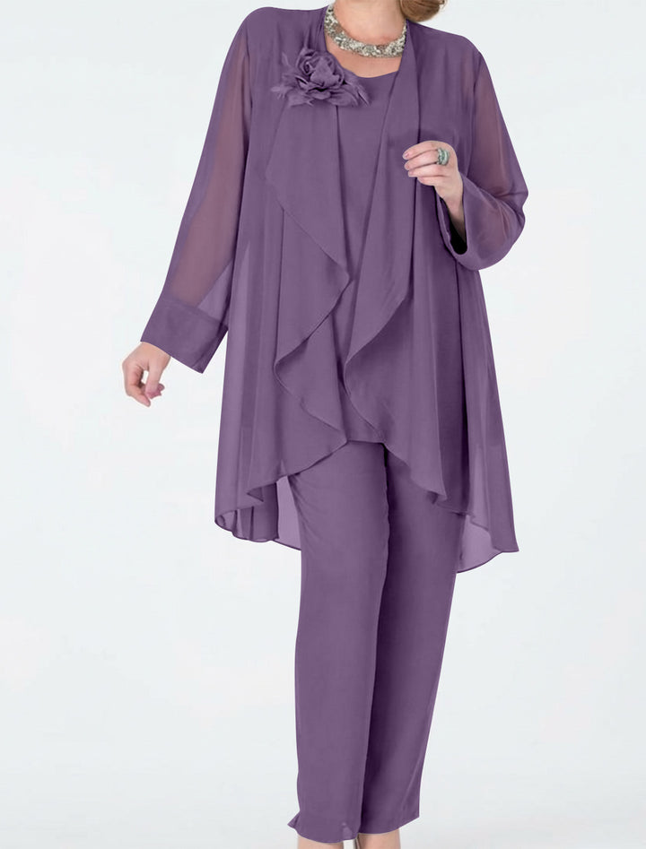 Tailleur-Pantalon en Mousseline de Soie avec Veste pour Mère de la Mariée