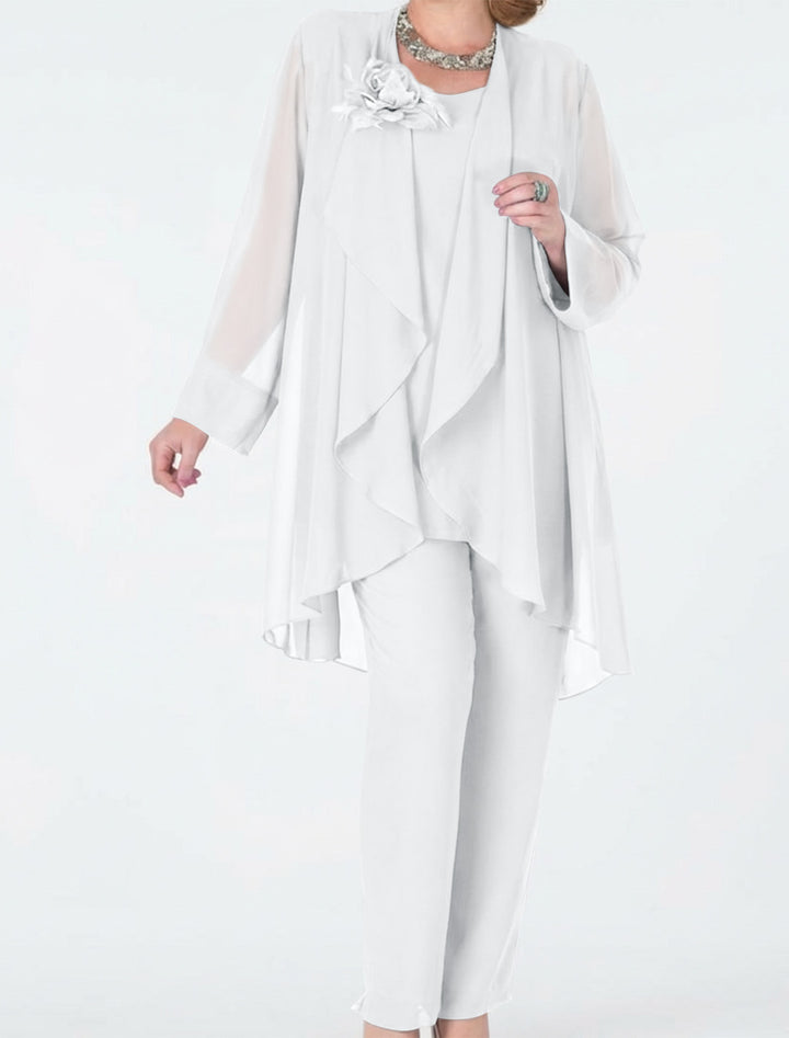 Tailleur-Pantalon en Mousseline de Soie avec Veste pour Mère de la Mariée