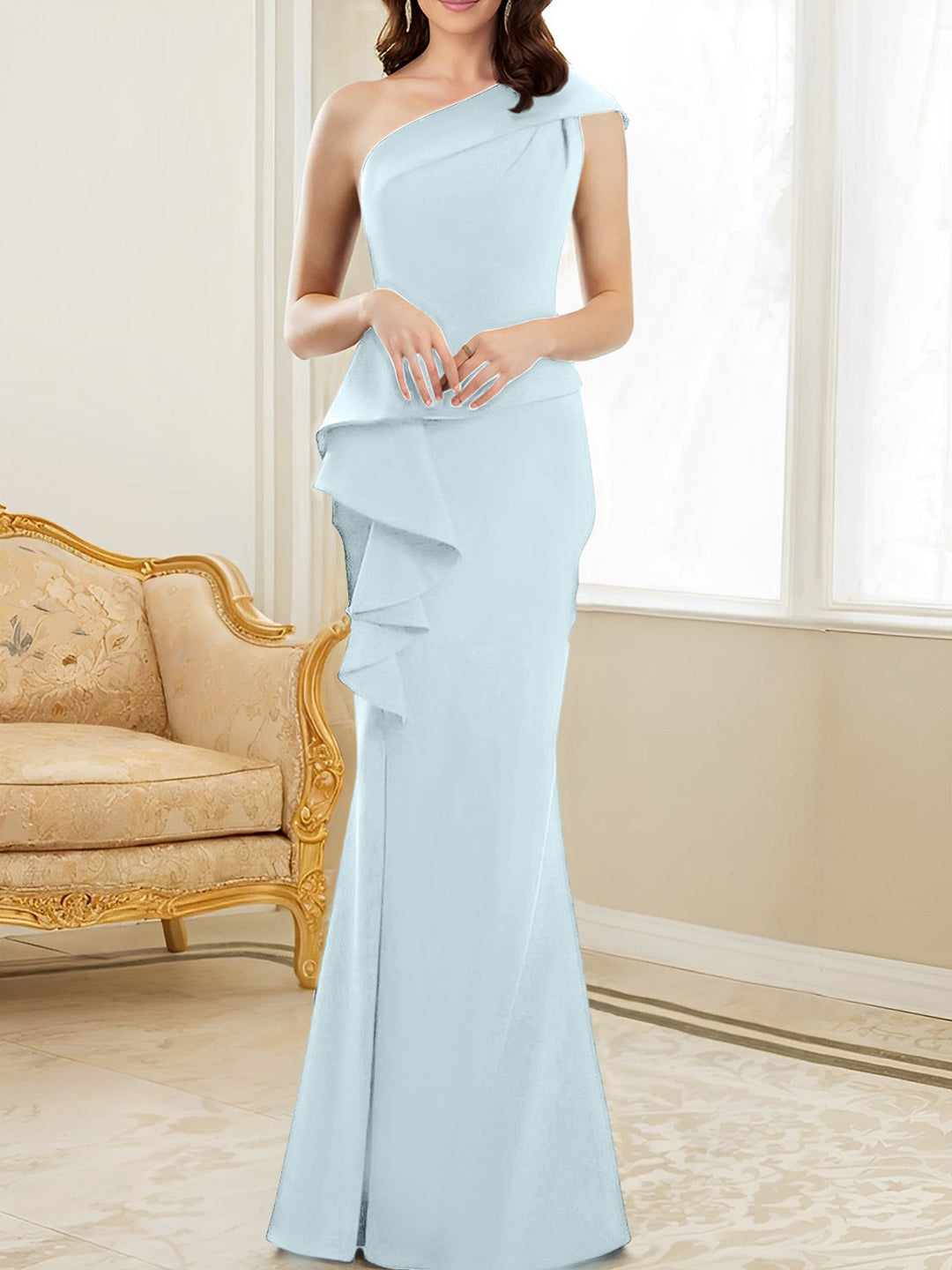 Robes de Mère de la Mariée Trompette/Sirène à Une Épaule et Longueur Au Sol