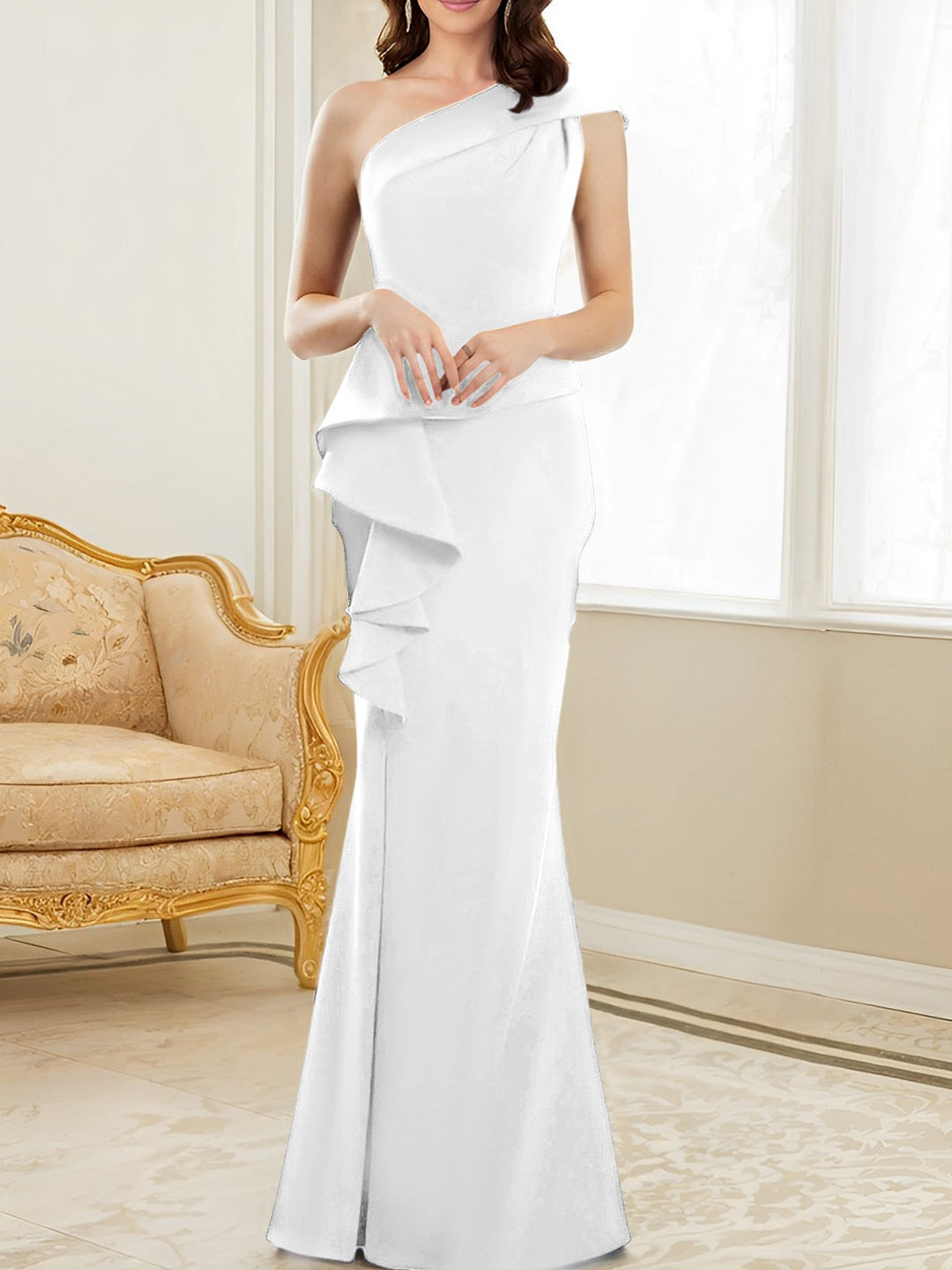 Robes de Mère de la Mariée Trompette/Sirène à Une Épaule et Longueur Au Sol