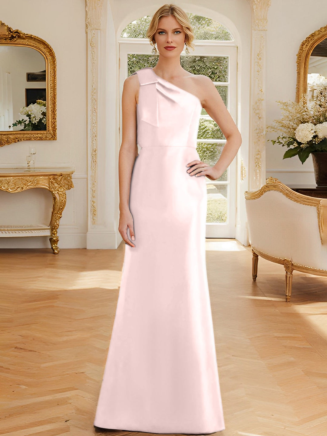 Robe de Mère de la Mariée en Satin Sans Manches à Une Épaule et Fourreau/Colonne avec Nœud