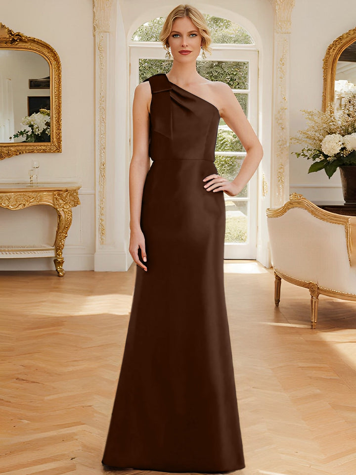 Robe de Mère de la Mariée en Satin Sans Manches à Une Épaule et Fourreau/Colonne avec Nœud