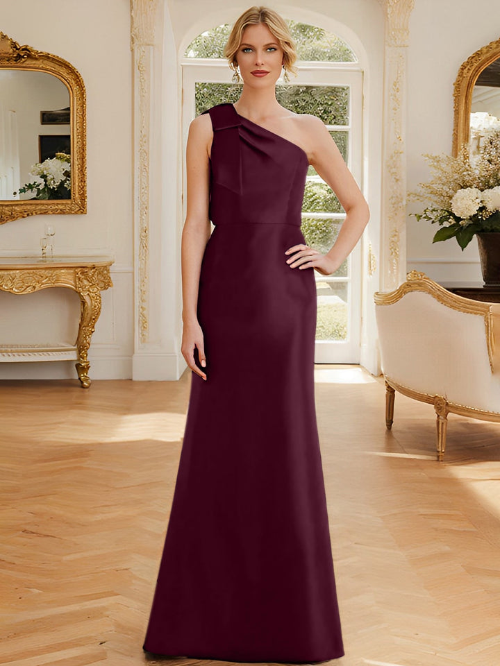 Robe de Mère de la Mariée en Satin Sans Manches à Une Épaule et Fourreau/Colonne avec Nœud