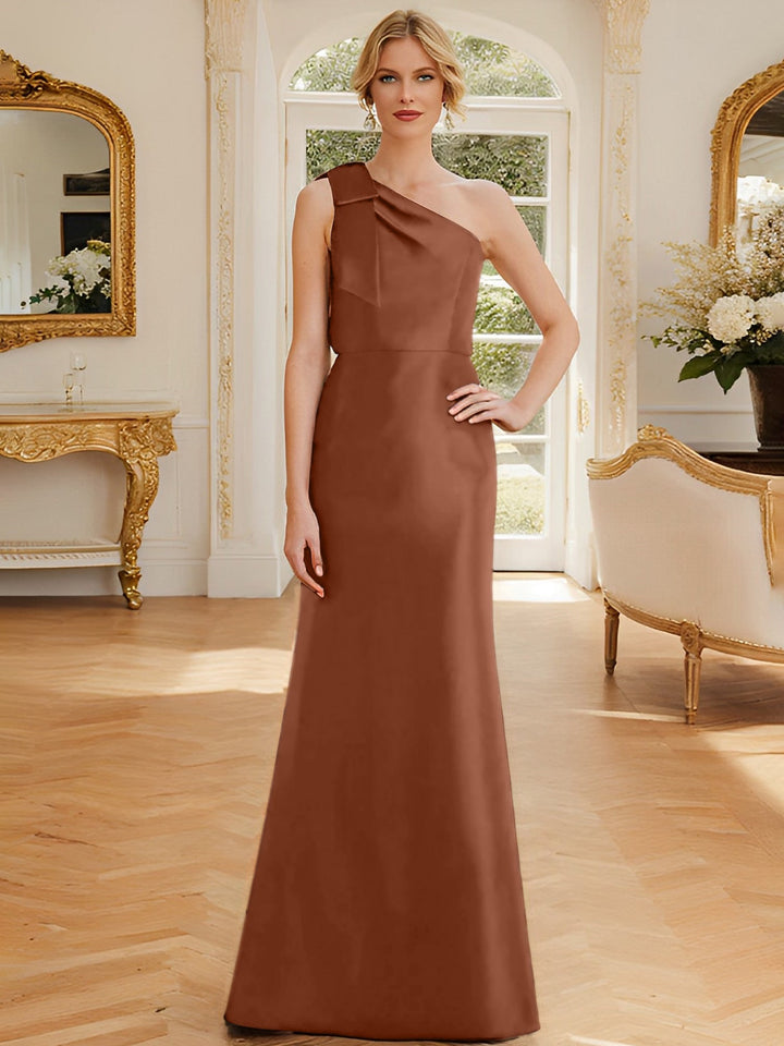 Robe de Mère de la Mariée en Satin Sans Manches à Une Épaule et Fourreau/Colonne avec Nœud