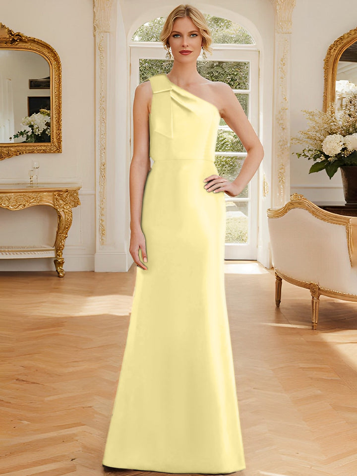Robe de Mère de la Mariée en Satin Sans Manches à Une Épaule et Fourreau/Colonne avec Nœud