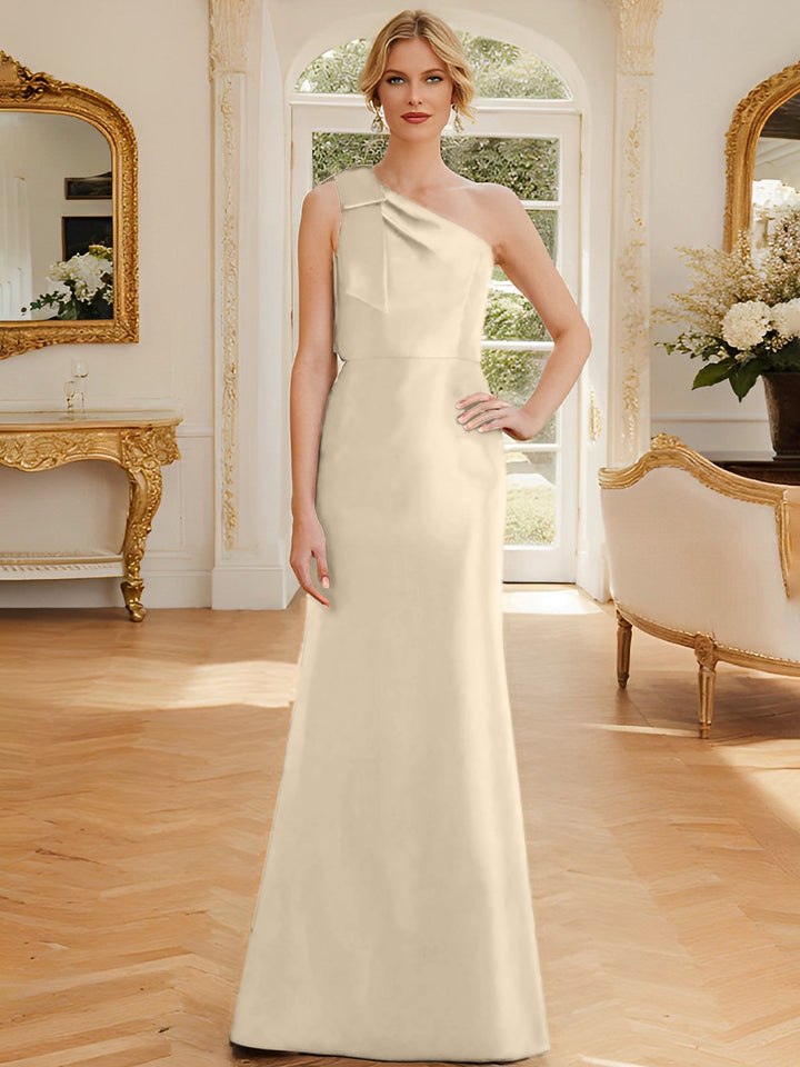 Robe de Mère de la Mariée en Satin Sans Manches à Une Épaule et Fourreau/Colonne avec Nœud