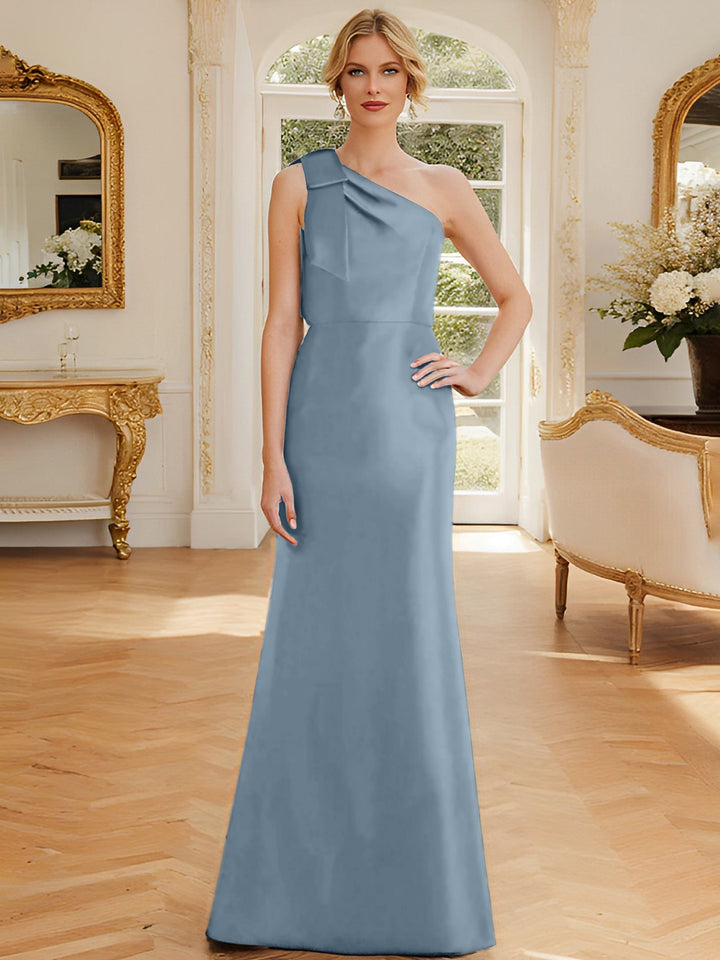 Robe de Mère de la Mariée en Satin Sans Manches à Une Épaule et Fourreau/Colonne avec Nœud