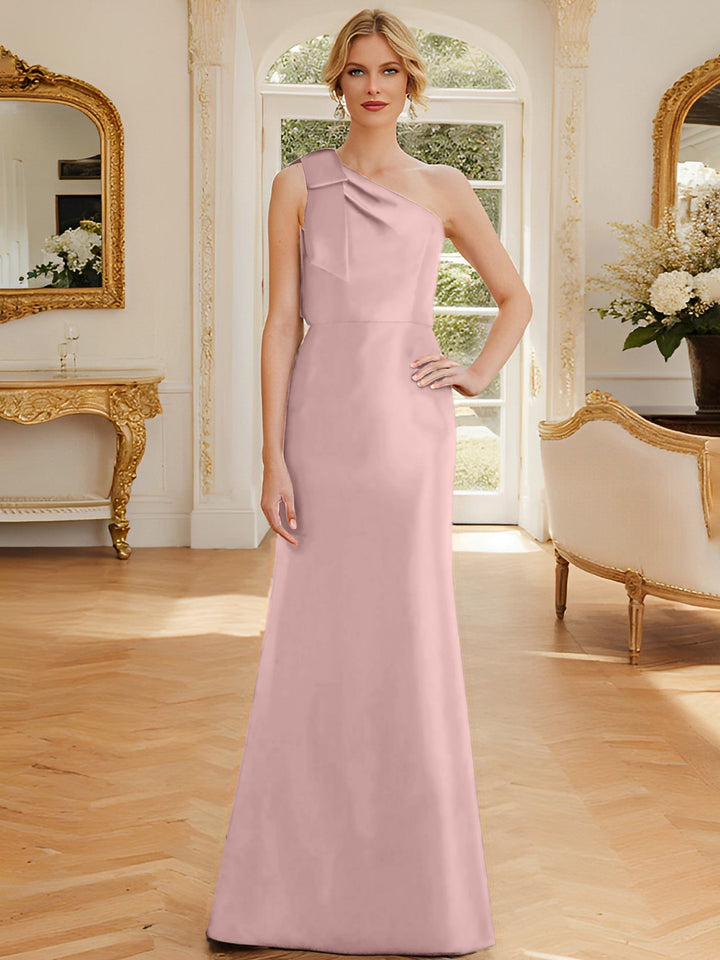 Robe de Mère de la Mariée en Satin Sans Manches à Une Épaule et Fourreau/Colonne avec Nœud