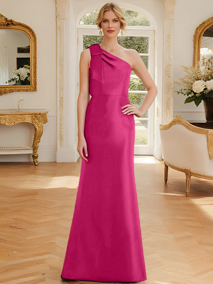 Robe de Mère de la Mariée en Satin Sans Manches à Une Épaule et Fourreau/Colonne avec Nœud