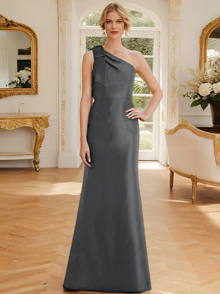 Robe de Mère de la Mariée en Satin Sans Manches à Une Épaule et Fourreau/Colonne avec Nœud