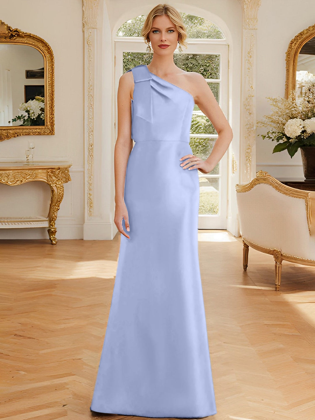 Robe de Mère de la Mariée en Satin Sans Manches à Une Épaule et Fourreau/Colonne avec Nœud