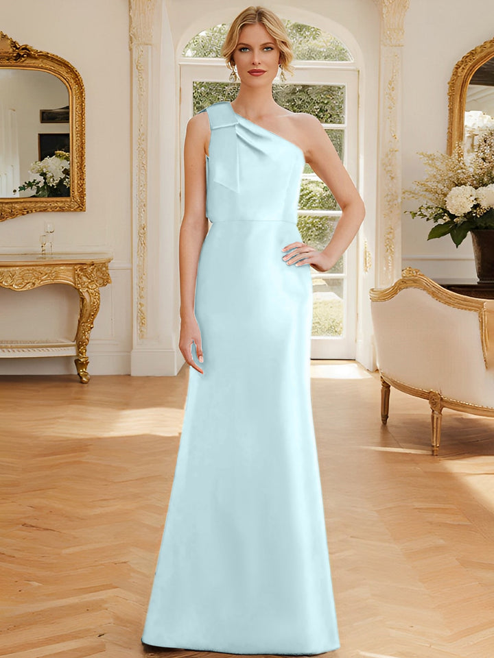 Robe de Mère de la Mariée en Satin Sans Manches à Une Épaule et Fourreau/Colonne avec Nœud