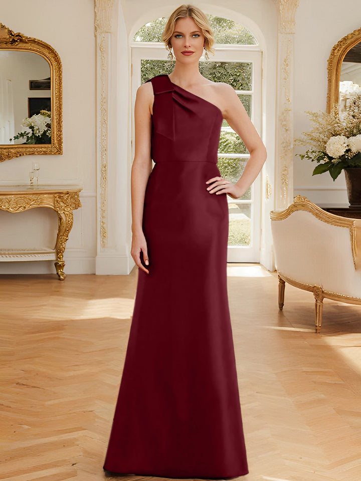 Robe de Mère de la Mariée en Satin Sans Manches à Une Épaule et Fourreau/Colonne avec Nœud