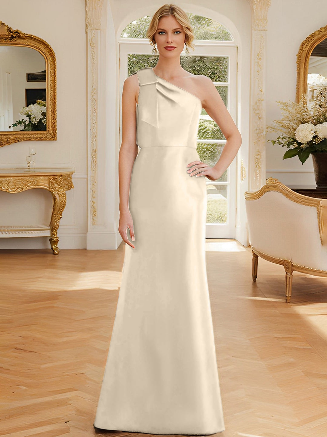 Robe de Mère de la Mariée en Satin Sans Manches à Une Épaule et Fourreau/Colonne avec Nœud
