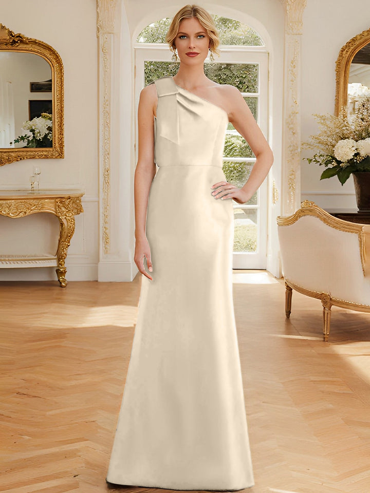 Robe de Mère de la Mariée en Satin Sans Manches à Une Épaule et Fourreau/Colonne avec Nœud