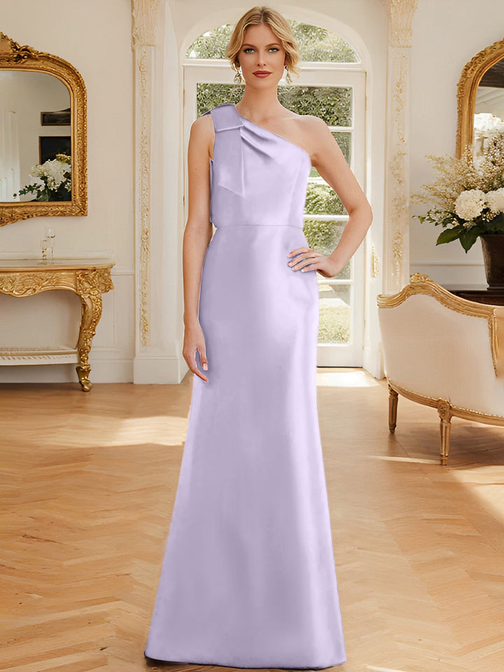 Robe de Mère de la Mariée en Satin Sans Manches à Une Épaule et Fourreau/Colonne avec Nœud