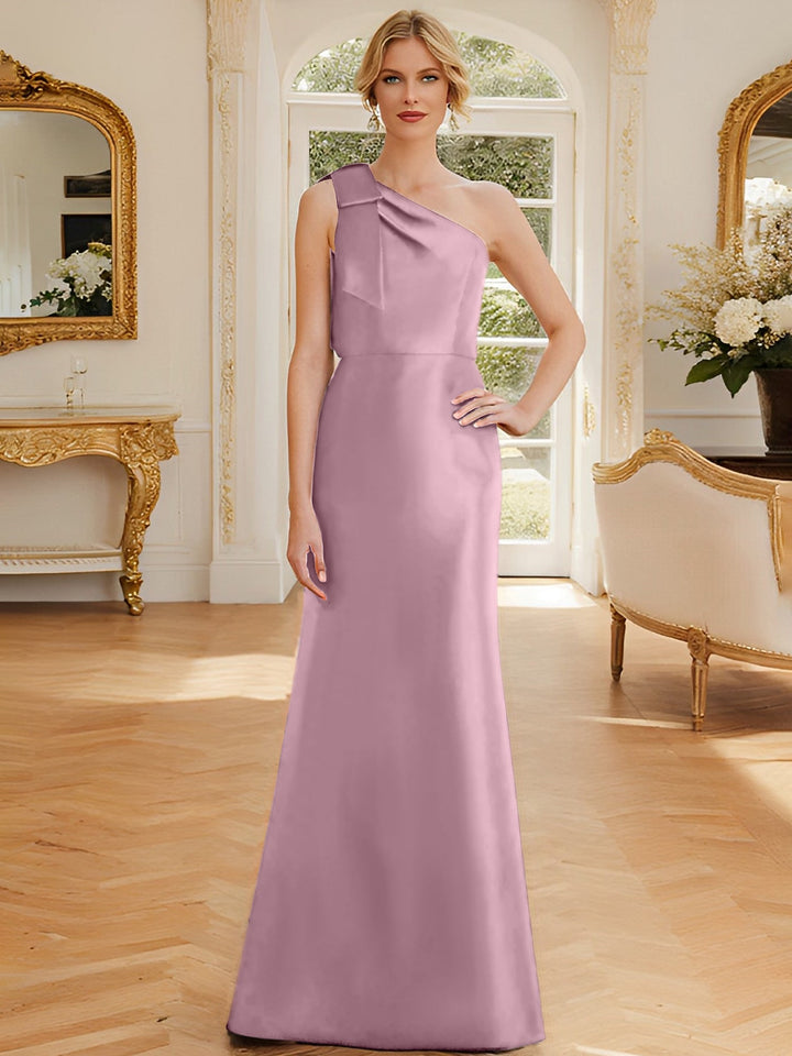 Robe de Mère de la Mariée en Satin Sans Manches à Une Épaule et Fourreau/Colonne avec Nœud