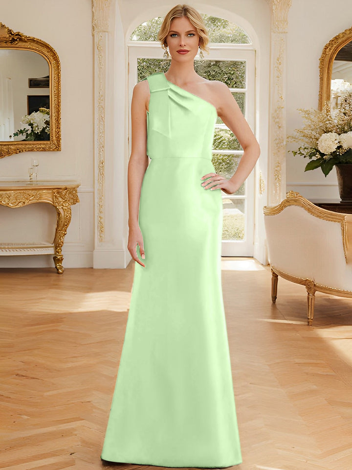 Robe de Mère de la Mariée en Satin Sans Manches à Une Épaule et Fourreau/Colonne avec Nœud
