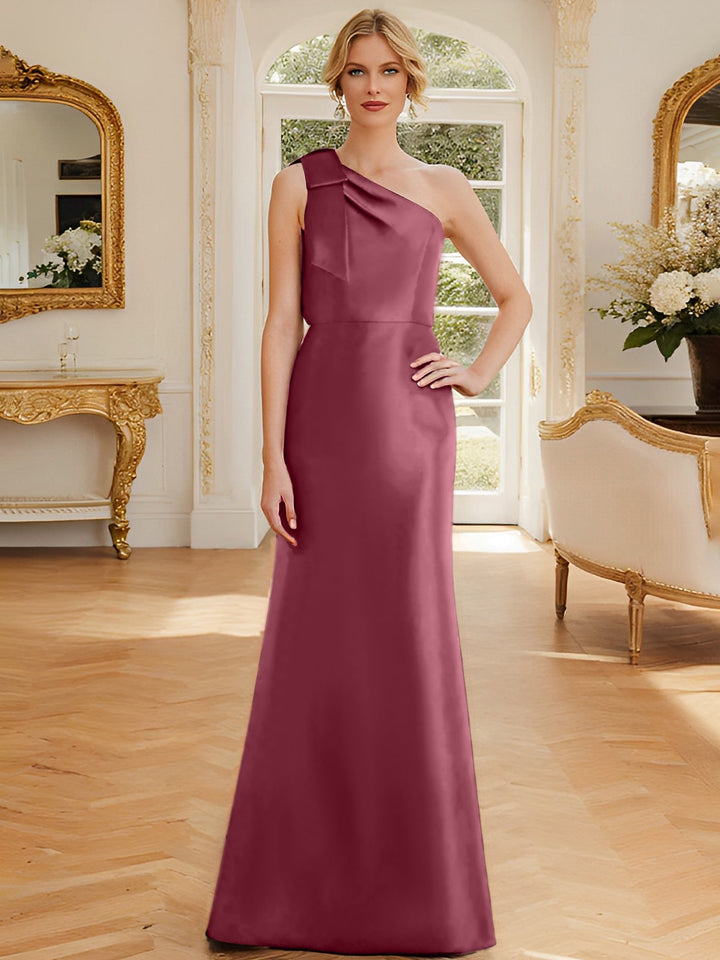 Robe de Mère de la Mariée en Satin Sans Manches à Une Épaule et Fourreau/Colonne avec Nœud